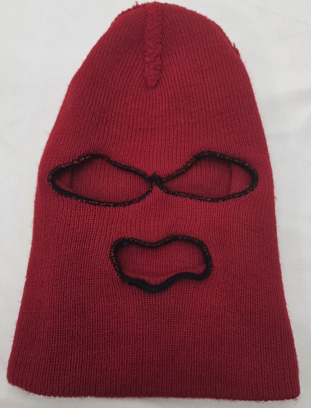 Vintage Red 3 Hole Ski Mask Balaclava Knit Acrylic Face Mask Winter Hat Handmade
